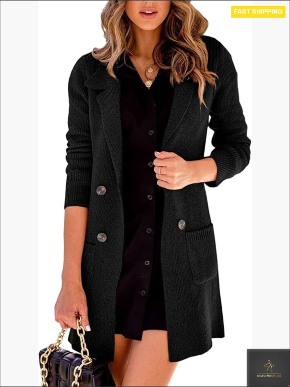 Open Front Lapel Collar Cardigan Button Down Long Sweater Coat